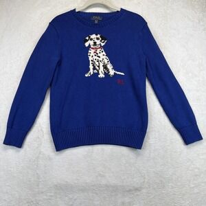 Polo Ralph Lauren Boys Dalmatian Intarsia Knit Sweater Blue M 10-12 Dog